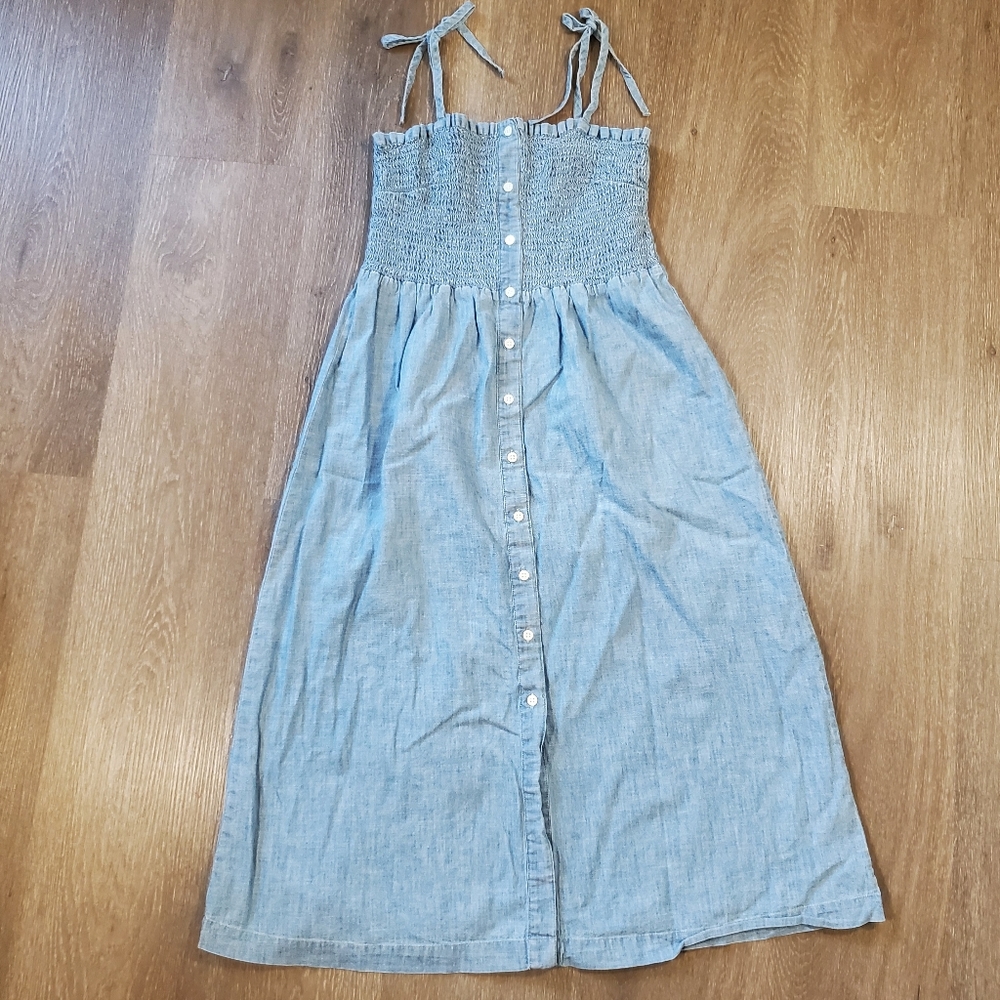 Gap denim smocked midi button up dress XS